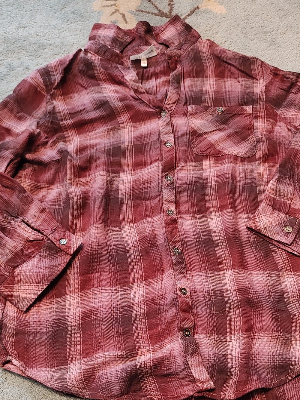 Juniors Red Plaid Button-Up Shirt Size Small